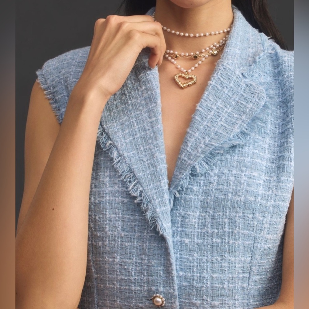 Anthropologie Maeve Sleeveless Tweed Blazer Mini Dress Blue New NWOT - Picture 2 of 10